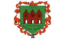 Unser Logo. Rotes Tor auf grünem Grund mit der Aufschrift: 1982 Fanfarenzug Scheckenbühl Durchhausen